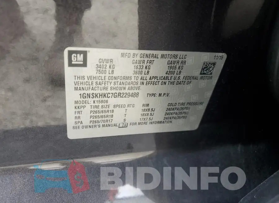 1GNSKHKC7GR229488 Photo# 12