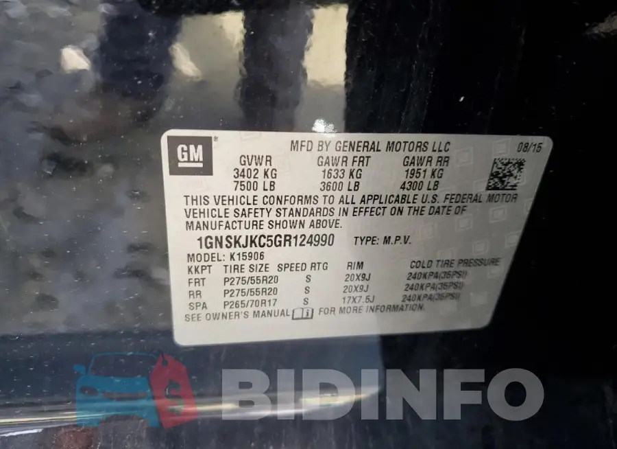 1GNSKJKC5GR124990 Photo# 13