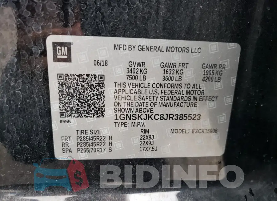 1GNSKJKC8JR385523 Photo# 12