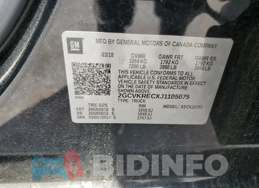 2GCVKRECXJ1105075 Photo# 13