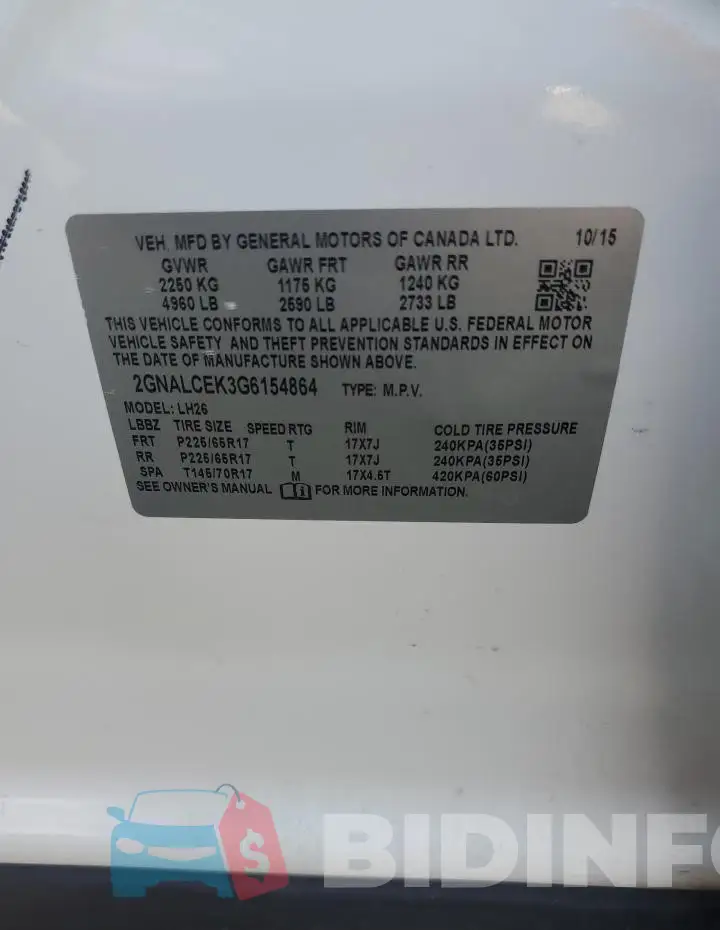 2GNALCEK3G6154864 Photo# 13