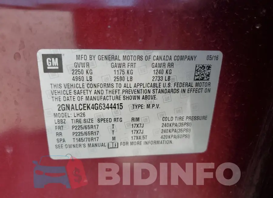 2GNALCEK4G6344415 Photo# 13