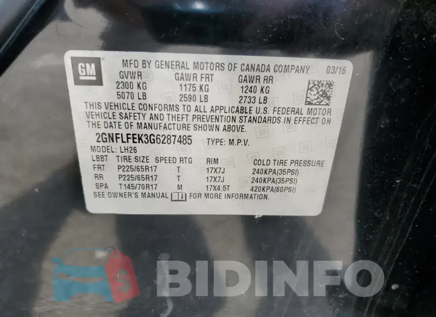 2GNFLFEK3G6287485 Photo# 13