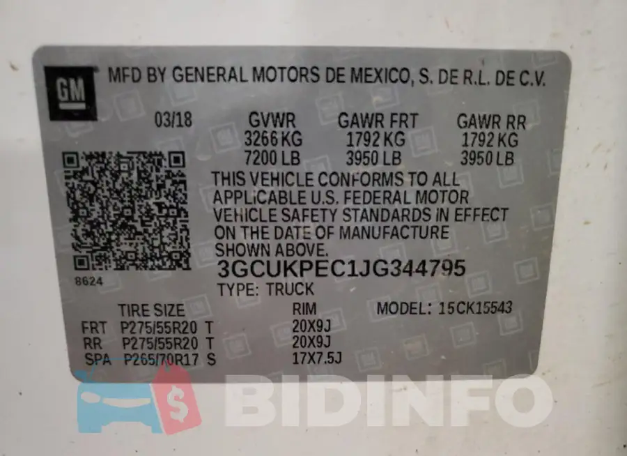 3GCUKPEC1JG344795 Photo# 12