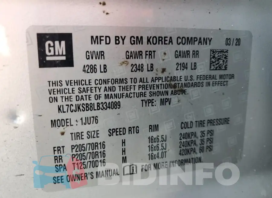 KL7CJKSB8LB334089 Photo# 14