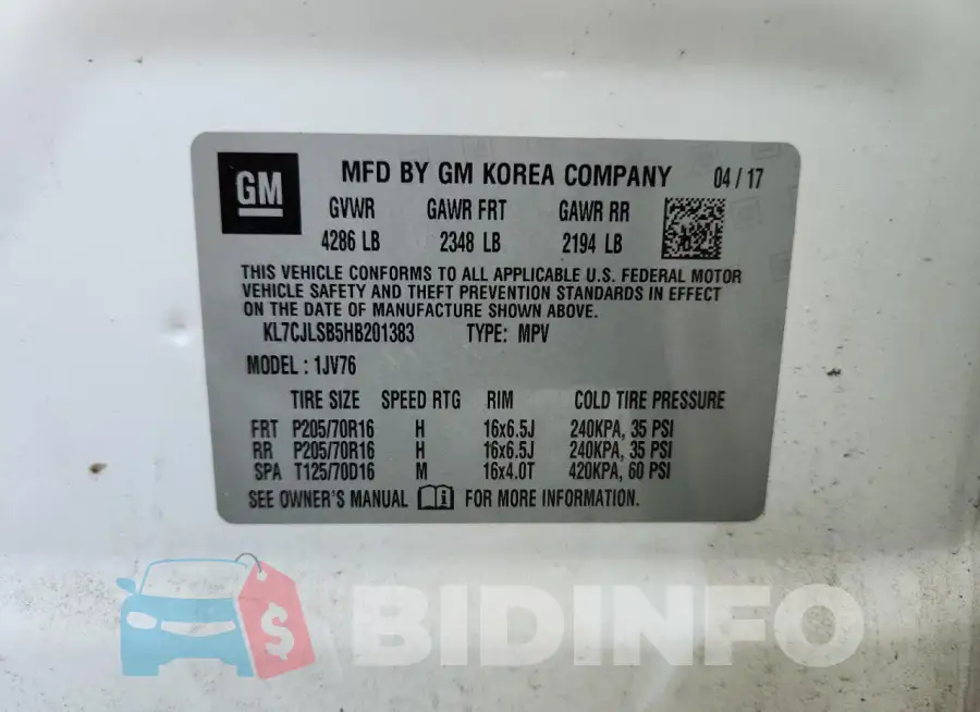 KL7CJLSB5HB201383 Photo# 13