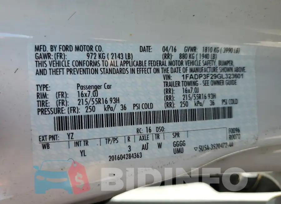 1FADP3F29GL323601 Photo# 12