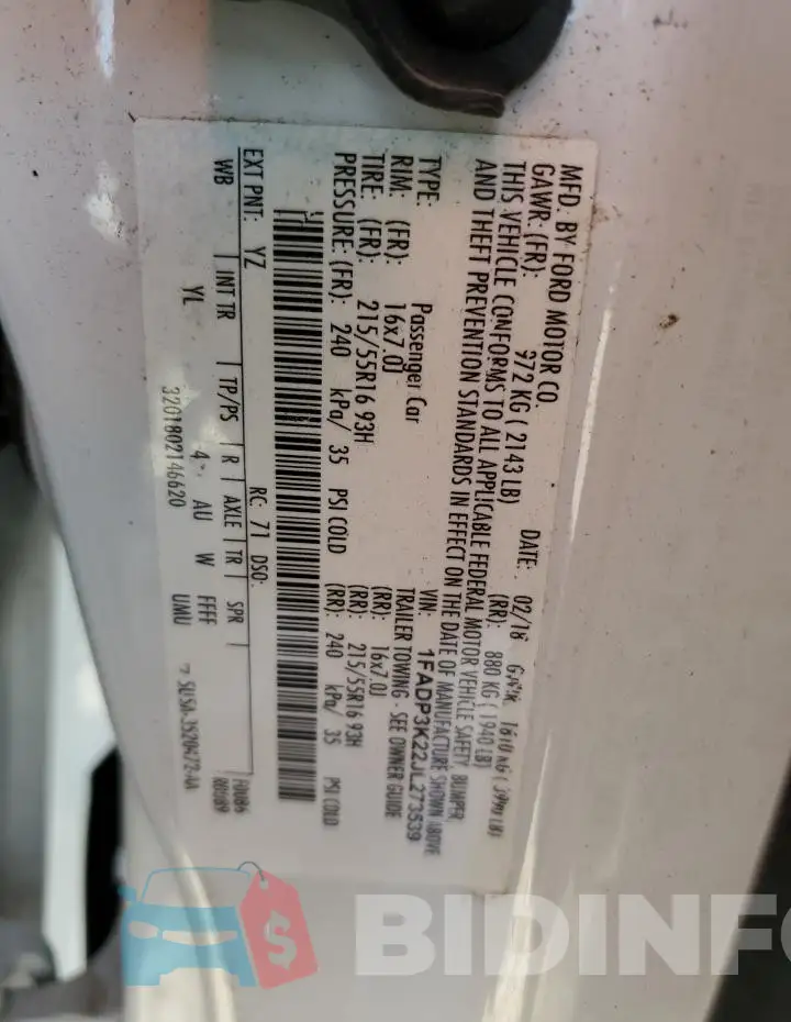1FADP3K22JL273539 Photo# 12