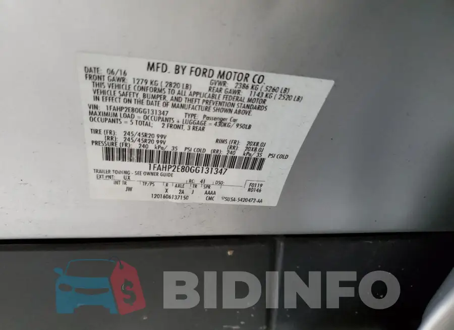 1FAHP2E80GG131347 Photo# 12
