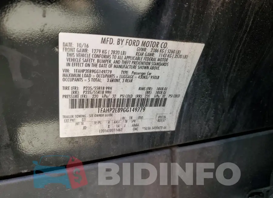 1FAHP2E89GG149779 Photo# 12