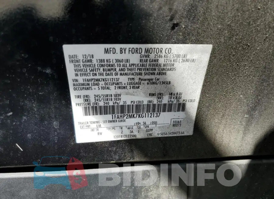 1FAHP2MK7KG112137 Photo# 12