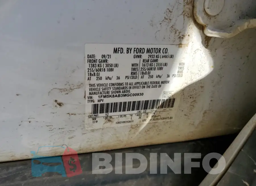 1FM5K8AB3MGC00930 Photo# 13