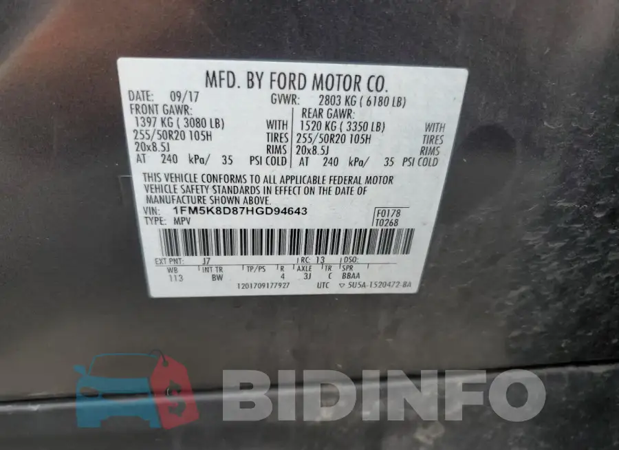 1FM5K8D87HGD94643 Photo# 14