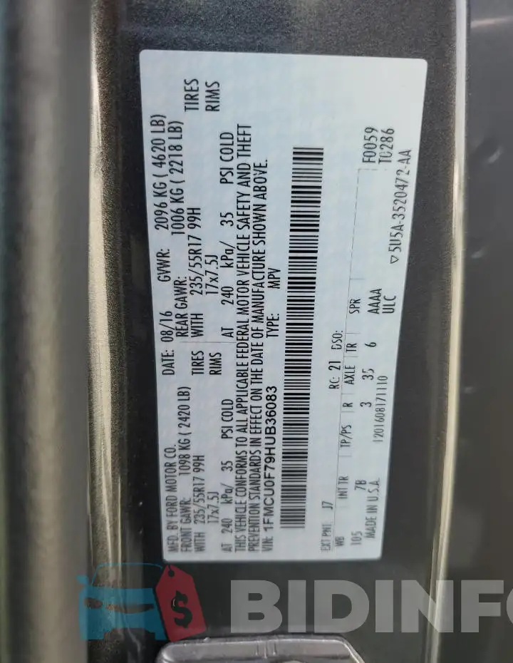 1FMCU0F79HUB36083 Photo# 13