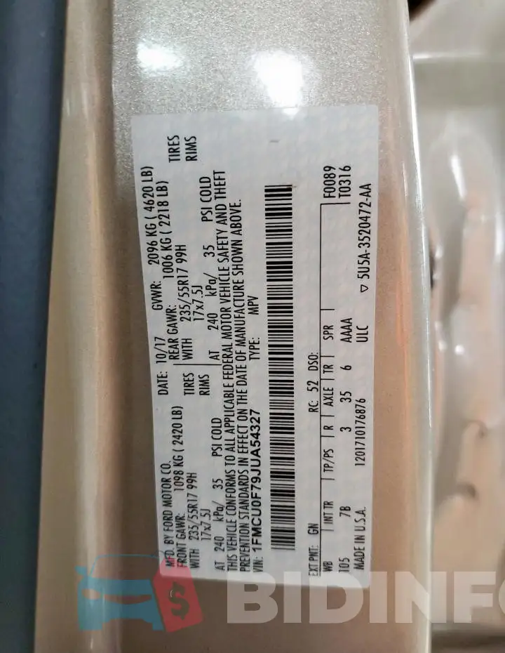 1FMCU0F79JUA54327 Photo# 13