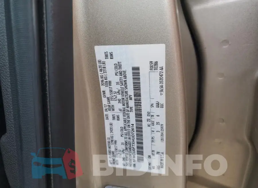 1FMCU0F7XHUD72614 Photo# 13