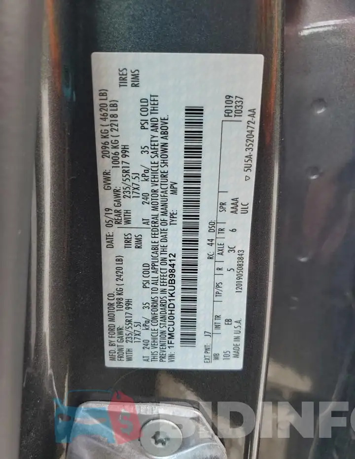 1FMCU0HD1KUB98412 Photo# 13