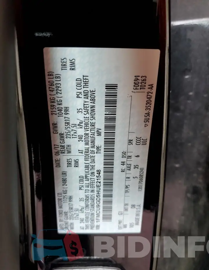 1FMCU9GD5HUE21548 Photo# 13
