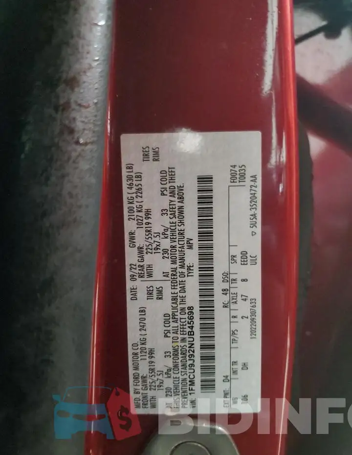 1FMCU9J92NUB45698 Photo# 14