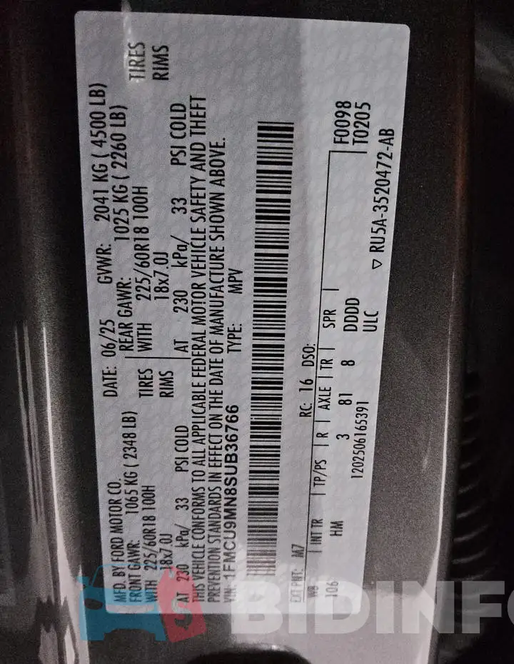 1FMCU9MN8SUB36766 Photo# 13