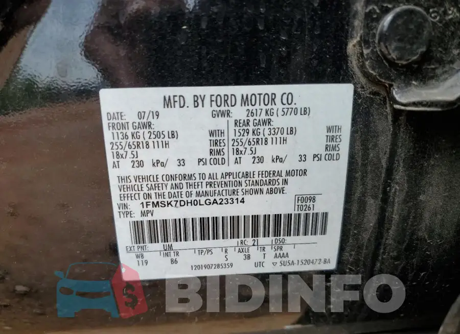1FMSK7DH0LGA23314 Photo# 13