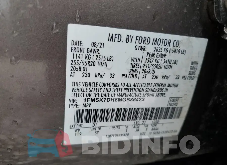 1FMSK7DH6MGB86423 Photo# 13