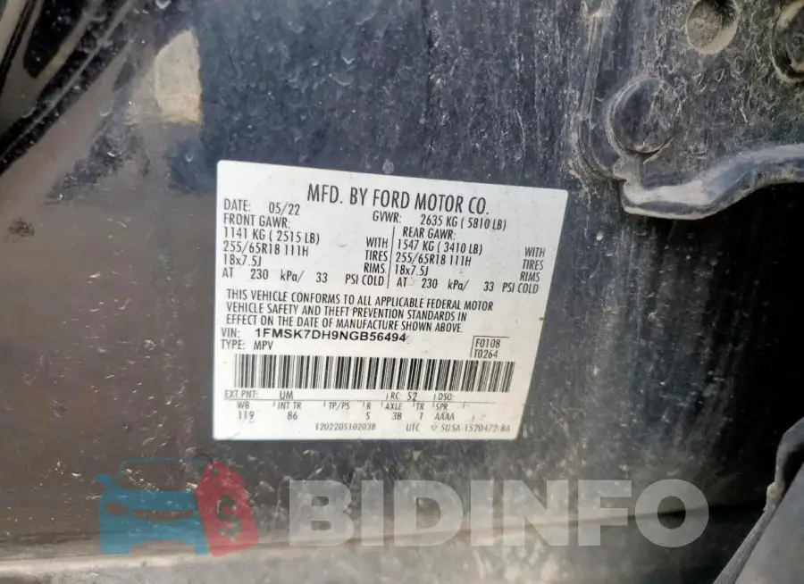 1FMSK7DH9NGB56494 Photo# 12