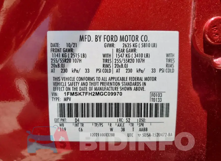 1FMSK7FH2MGC09970 Photo# 13