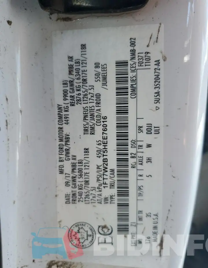 1FT7W2BT5HEE76016 Photo# 13