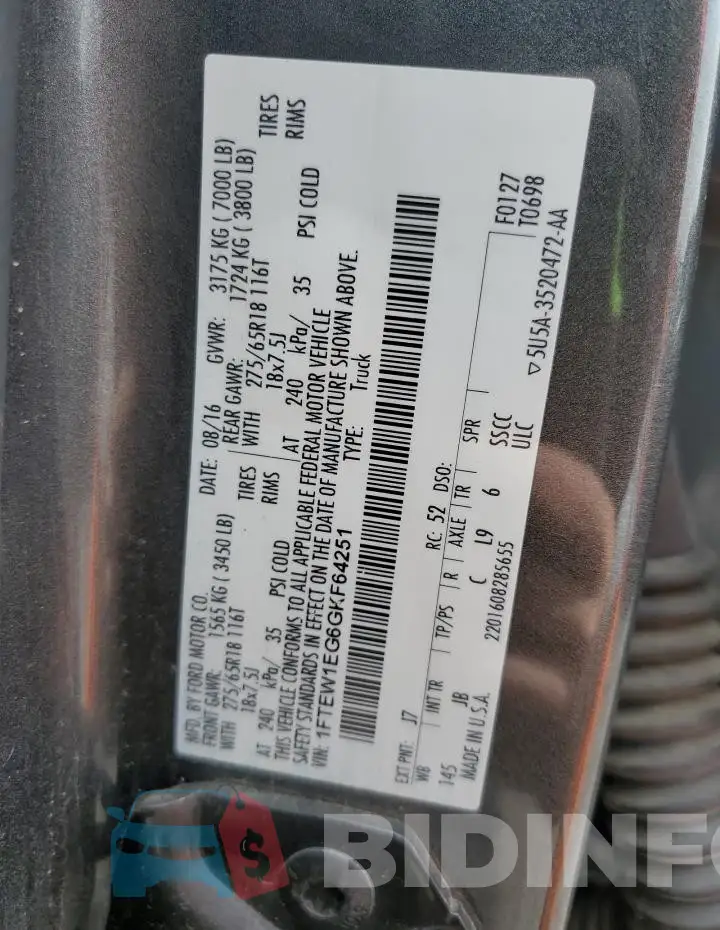 1FTEW1EG6GKF64251 Photo# 12