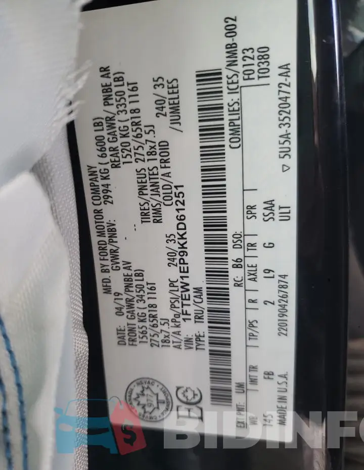 1FTEW1EP9KKD61251 Photo# 12