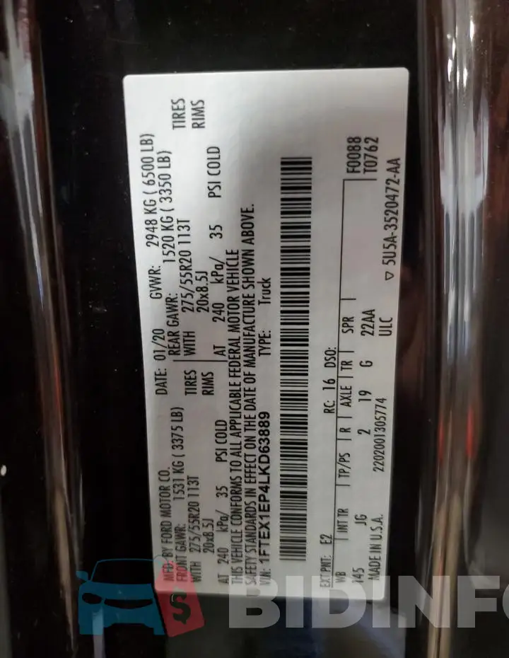 1FTEX1EP4LKD63889 Photo# 12