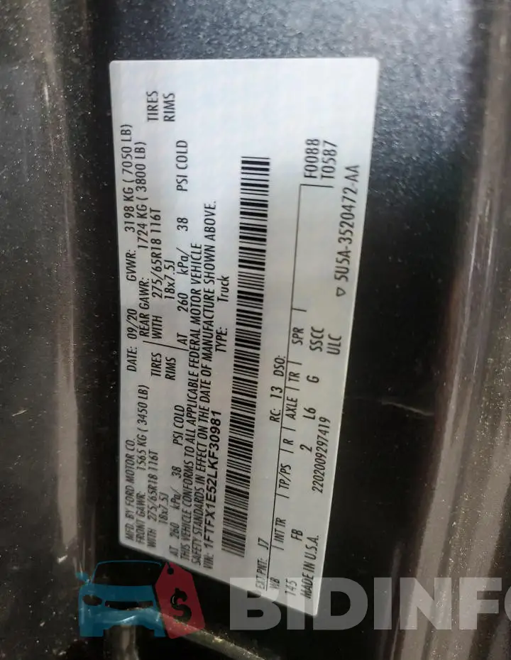 1FTFX1E52LKF30981 Photo# 13