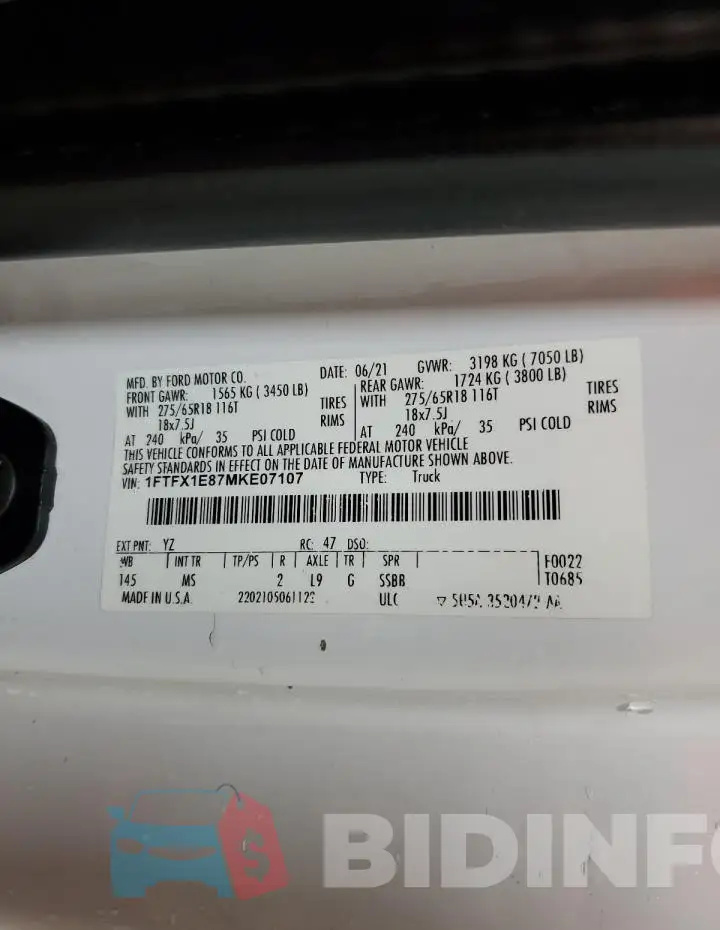 1FTFX1E87MKE07107 Photo# 12