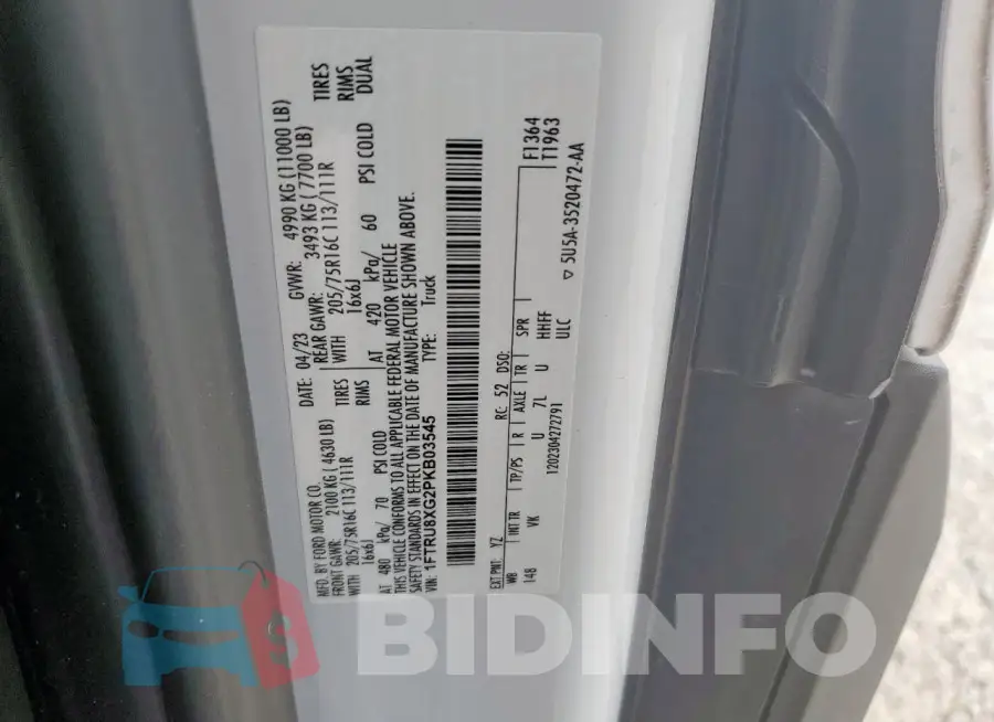1FTRU8XG2PKB03545 Photo# 13