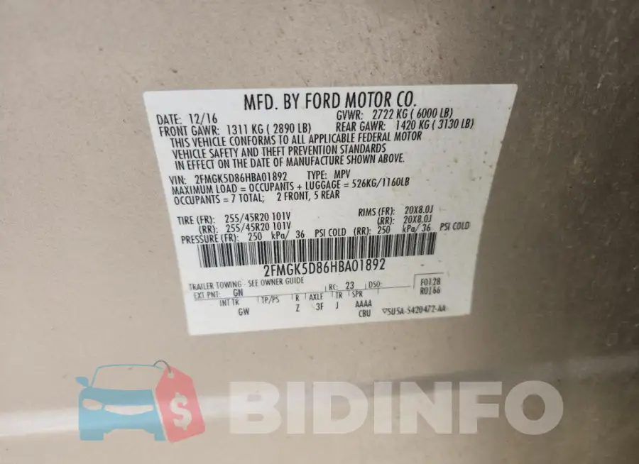 2FMGK5D86HBA01892 Photo# 13