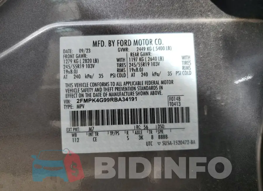 2FMPK4G99RBA34191 Photo# 12