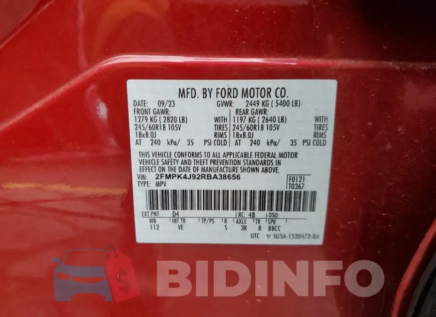 2FMPK4J92RBA38656 Photo# 14