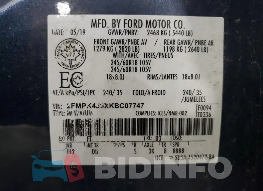 2FMPK4J9XKBC07747 Photo# 13