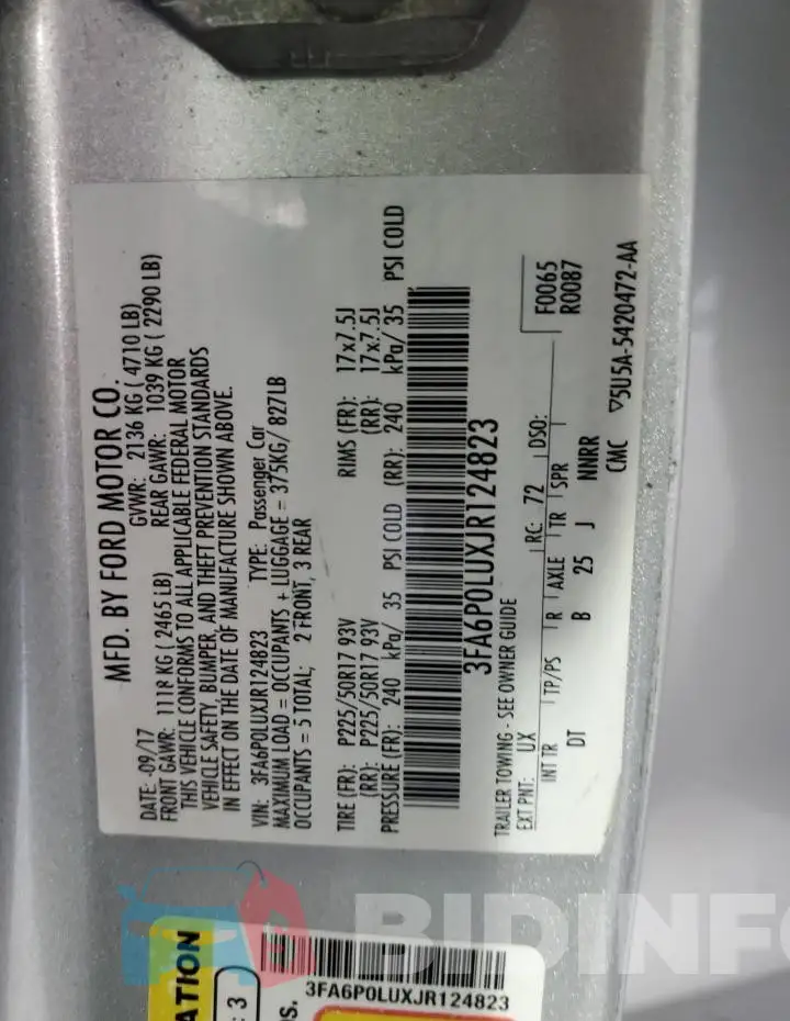 3FA6P0LUXJR124823 Photo# 12