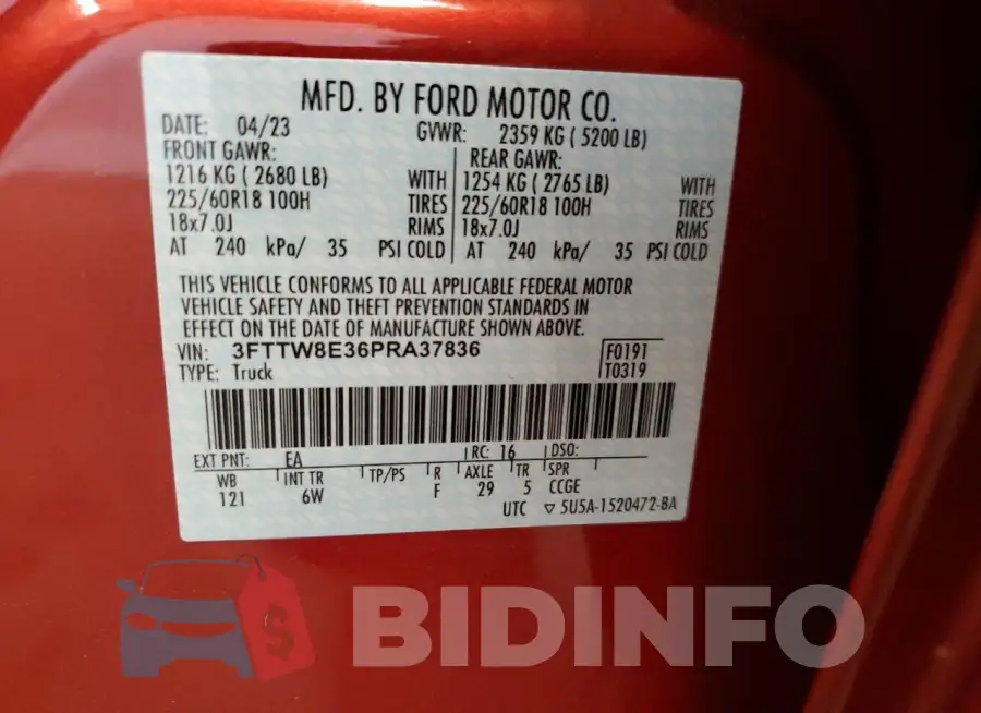 3FTTW8E36PRA37836 Photo# 12