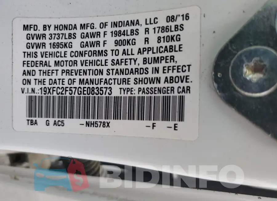 19XFC2F57GE083573 Photo# 13