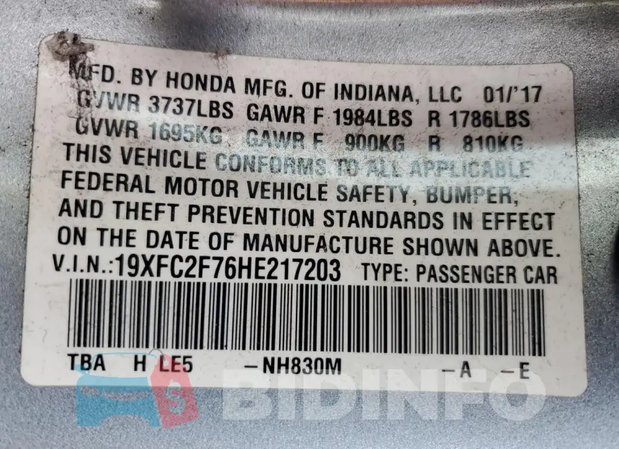 19XFC2F76HE217203 Photo# 13