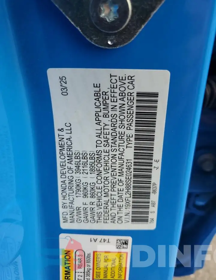 19XFL2H88SE024631 Photo# 12