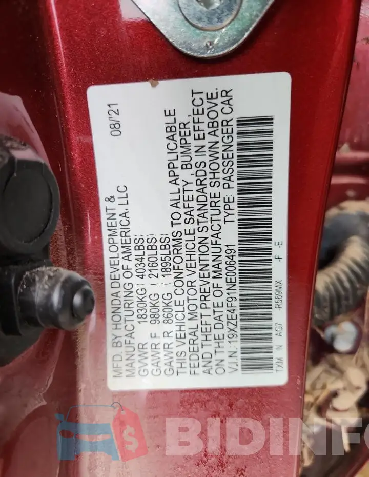 19XZE4F91NE006491 Photo# 12