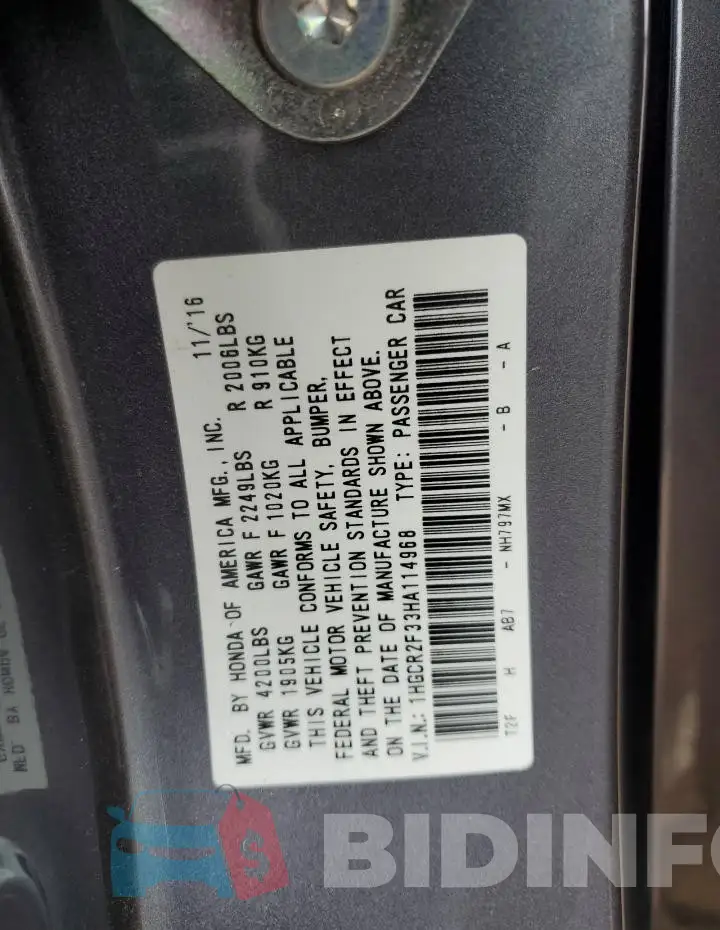 1HGCR2F33HA114968 Photo# 12