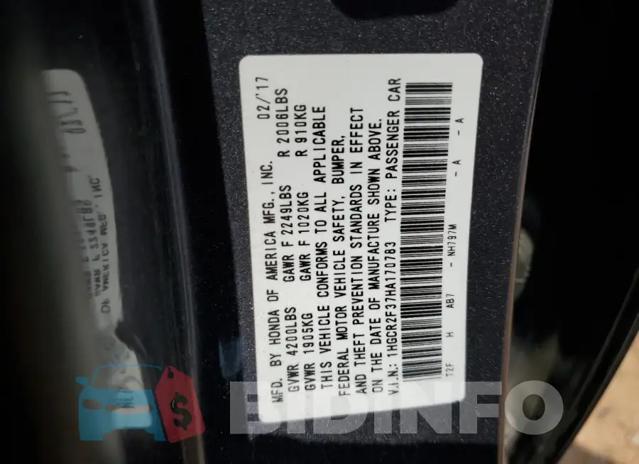 1HGCR2F37HA170783 Photo# 13