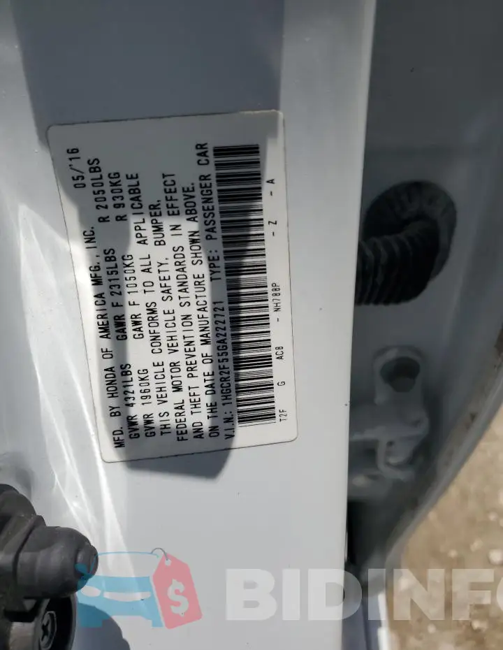 1HGCR2F55GA222721 Photo# 12