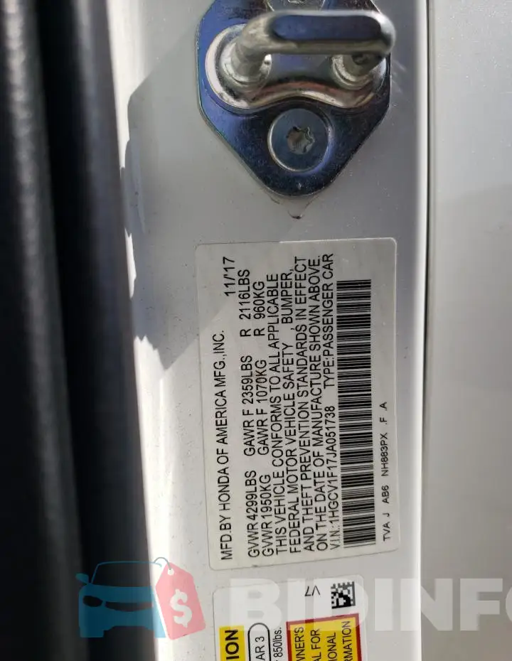 1HGCV1F17JA051738 Photo# 12
