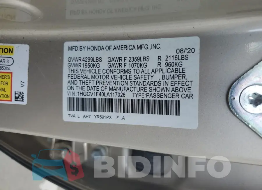 1HGCV1F40LA117026 Photo# 12